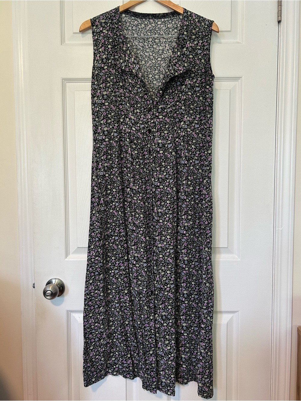 Vintage 90s Black Floral Button Front Maxi Dress